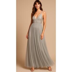 BHLDN Avery Dress Bridesmaid Wedding Dress in Fog US 6‎ Sequin Bodice